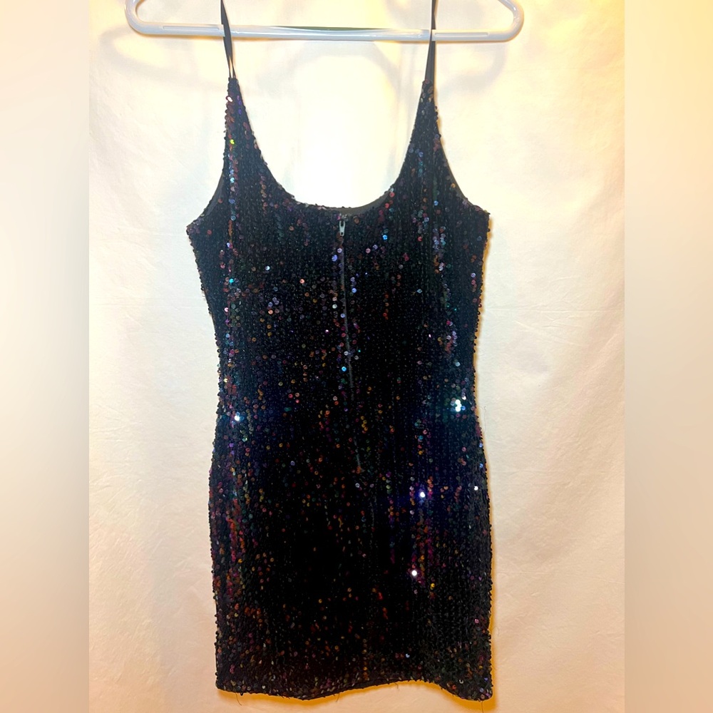 Windsor black sequin mini dress fits like a small